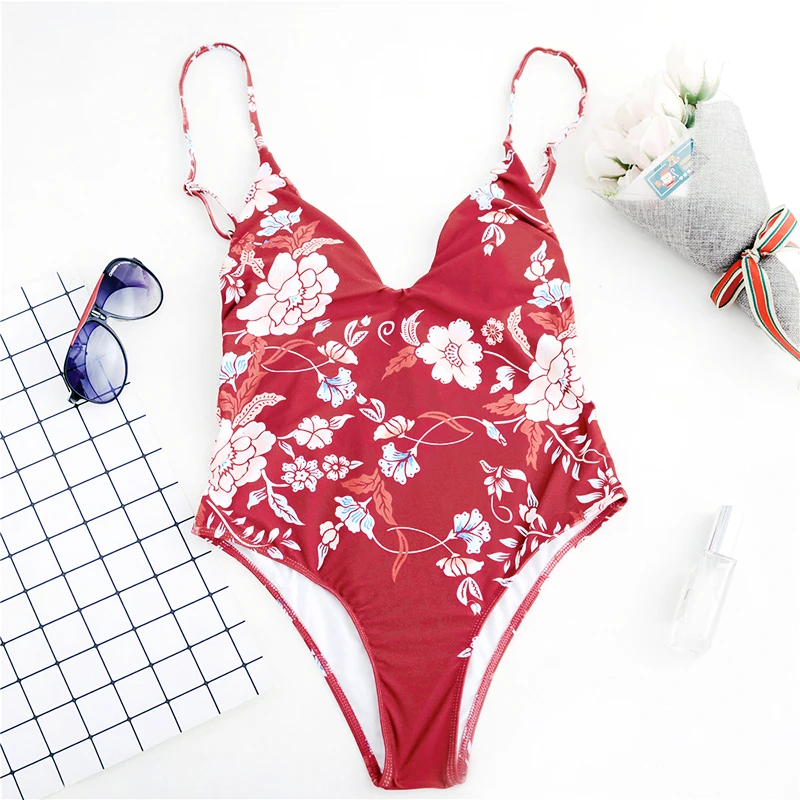 Floral Print Cross String High Leg Cut Thong Backless Bikini Set Sexy Tanga Low Neck Collar Women Swimsuit Beach Pool Bath Wear |