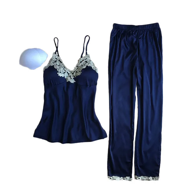 Новые модные роскошные кружево Шелковый пижамный комплект Лето Осень Костюмы