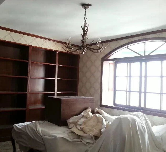 Европа страна 6 голова свеча рога Люстра Американский Ретро Смола оленя лампы