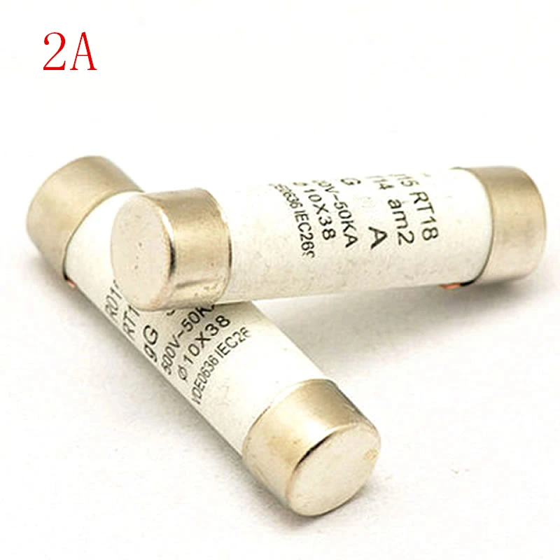 

20pcs/lot POWDER-FILLED CARTRIDGE CYLINDRICAL FUSE RO15 Ceramic fuse 10*38 2A 500V RT14 RT18 aM2 RT19 Ceramic insurance pipe
