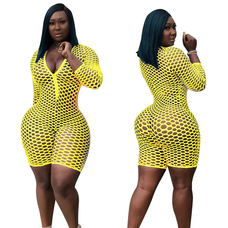 New Hot Ladies Jumpsuits Hollow See-through Slim Fit Deep V-collar Costume for Party Dancer YAA99 | Женская одежда