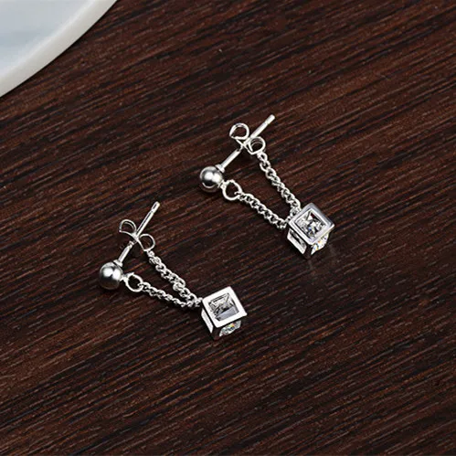 KOFSAC 2018 New Shiny CZ Square Chain Type Earrings For Women Fashion 925 Sterling Silver Stud Earring Fine Jewelry Brincos | Украшения и