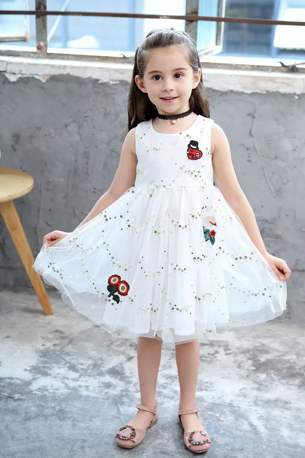 White Princess Dress Baby Girl Christmas Ball Gown Gauze New Years Eve Sleeveless A-line Cotton Children Clothes | Детская одежда и