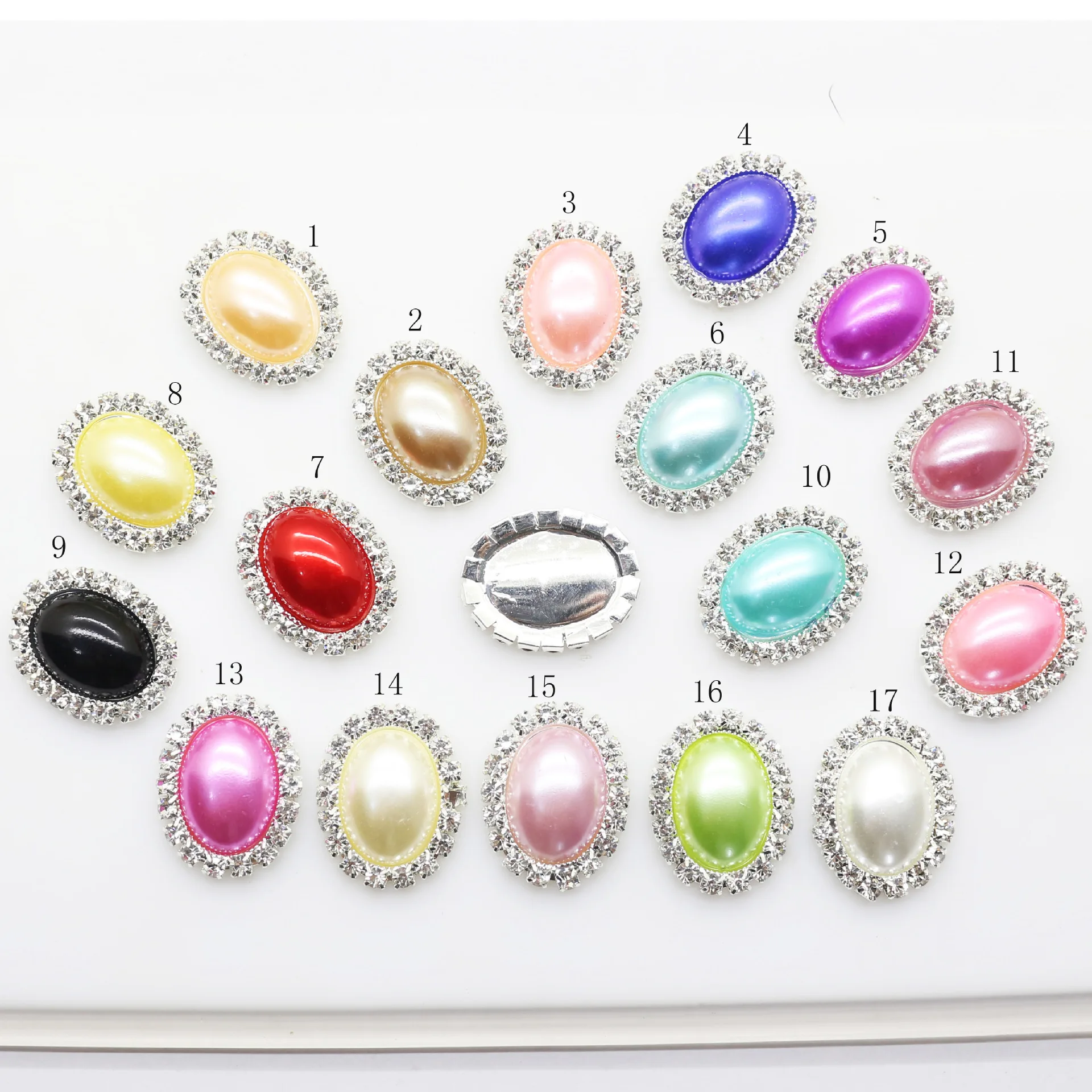 

50pcs Fashion Oval Flat Back Rhinestone Button Colorful Pearl Wedding Garment Embellishment Buckle 20*25mm