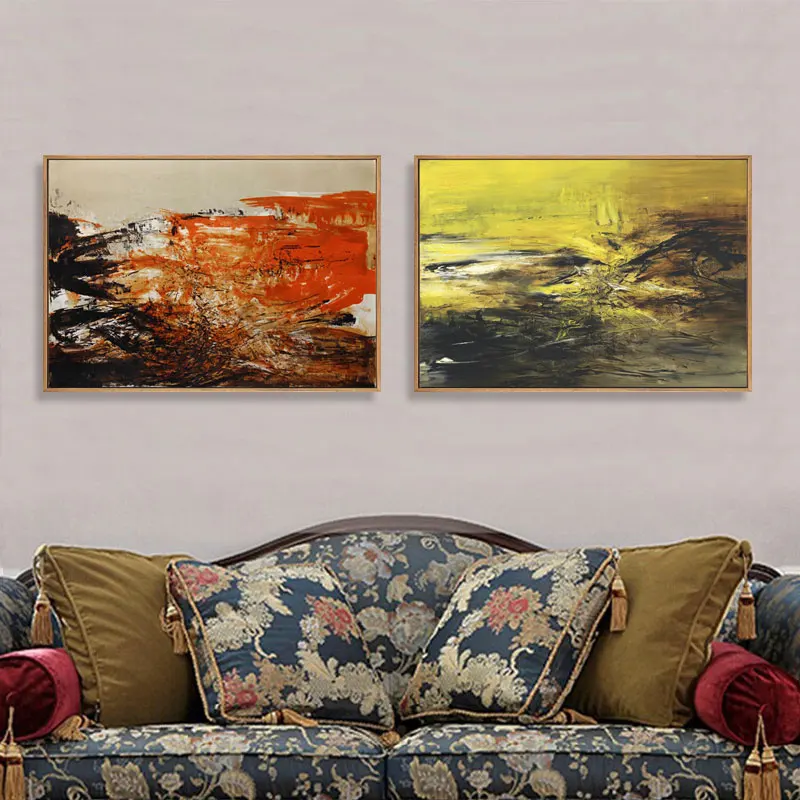 Современная абстрактная картина маслом светло-голубой холст печать постер