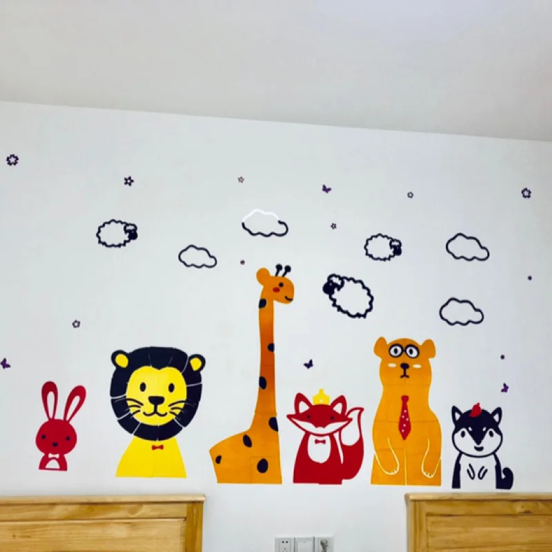 Счастливые Животные Лев Кролик Жираф Наклейка на стену s DIY акриловая наклейка