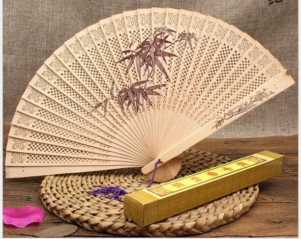 10 шт. сандалового дерева вентилятор ладан полые деревянные веер китайский стиль