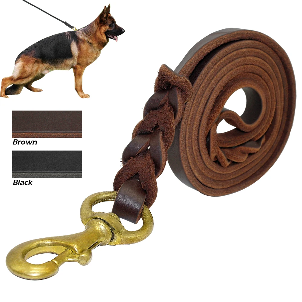 Correa trenzada de cuero Real para perro, correas de entrenamiento para caminar para pastor alemán Golden Retriever, 1,6 cm de ancho para perros medianos y grandes