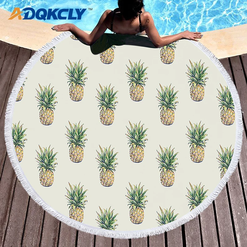 Круглое пляжное полотенце с рисунком ананаса ADQKCLY микрофибра фруктовым принтом и