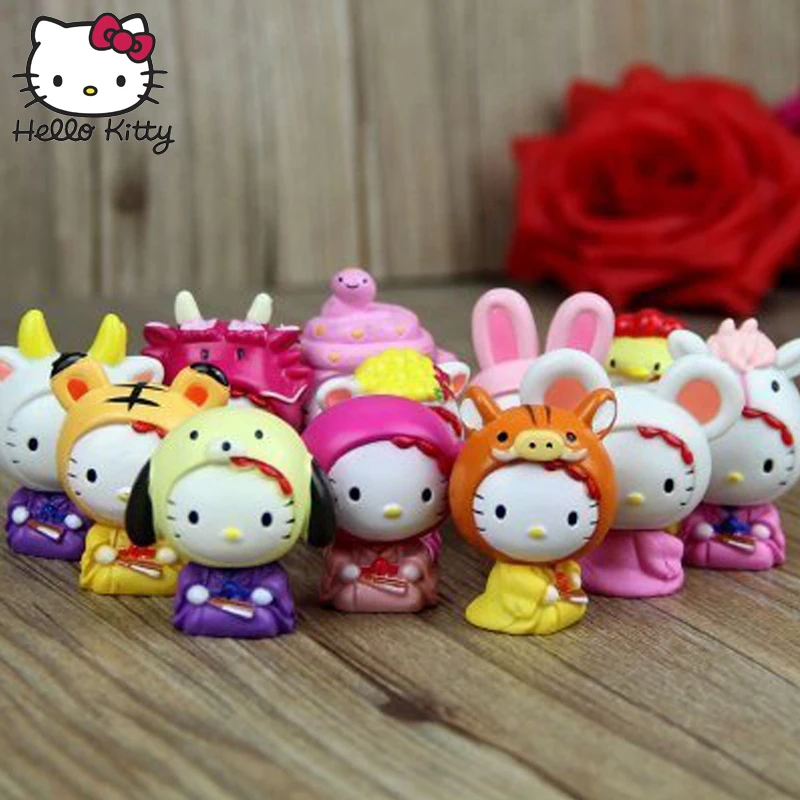 12 шт./компл. рисунок hello kitty игрушки KT кошка японские статуэтки Аниме подарок