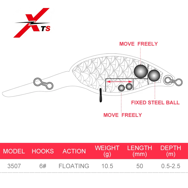 XTS Crankbaits Crank Bait Гольян рыболовные приманки плавающий Topwater воблеры 5 см 10,5 г твердая приманка искусственная Jerkbait 3507