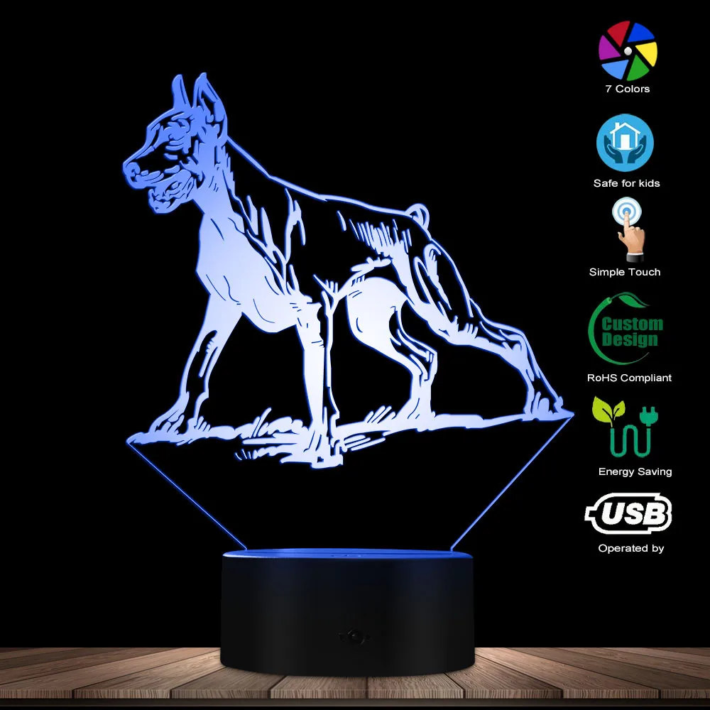 Doberman Pinscher 3D светильник Оптическая иллюзия детская комната ночник на заказ