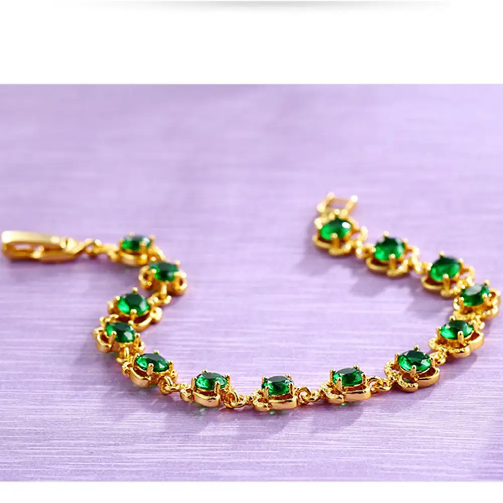 Green Zirconia Paved Bracelet Sparkling Jewelry Yellow Gold Filled Girls Womens Wrist Chain Gift | Украшения и аксессуары