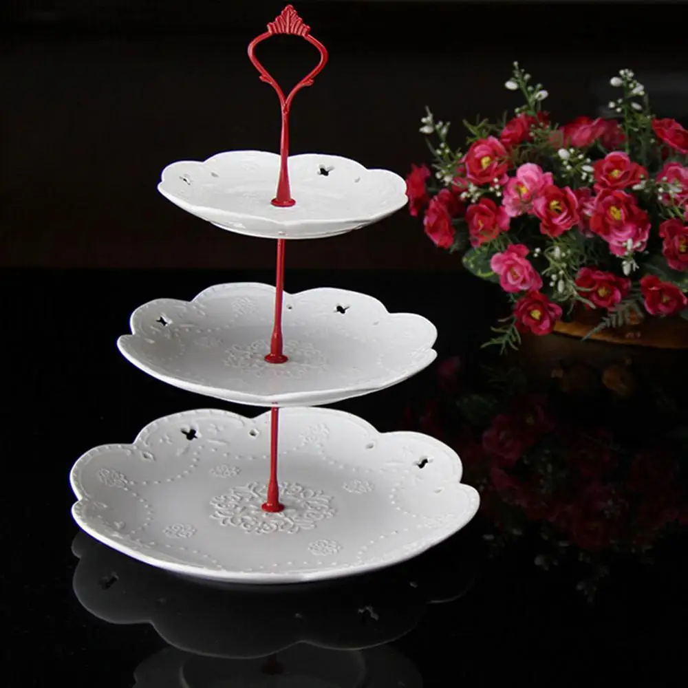 3 tie red 2 3 ярусная стойка с ручкой для тарелок для торта, металлическая Свадебная вечеринка, Декор(без тарелки - Цвет: 3 tie red
