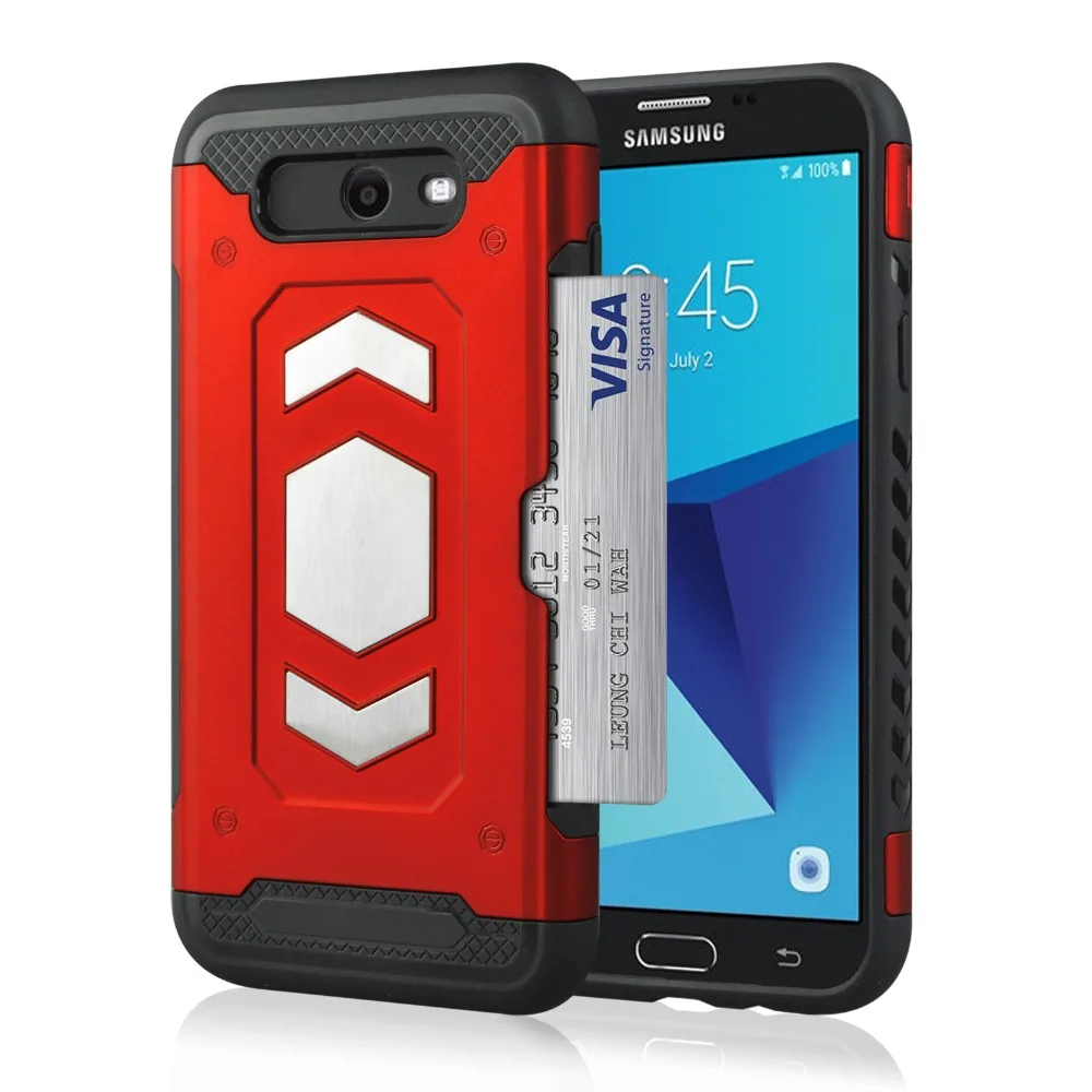 For Galaxy J6 Plus Armor Case Card Pocket Magnetic Car Mount Phone Samsung J4 J5 J7 Pro 2017 USA Protective Cover Coque |