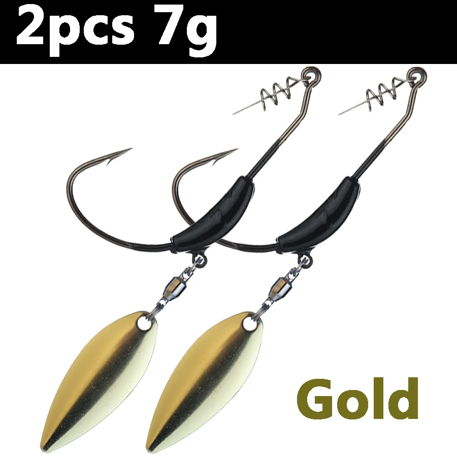 S1-7g-Gold 2 шт. офсетные рыболовные крючки свинцовые взвешенные крюки с ложкой офсетные рыболовные Крючки рыболовные крючки подходят для техасских рыболовных снастей - Цвет: S1-7g-Gold