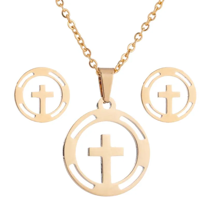 necklace set 055 Hfarich Мода Кролик Дерево Микки крест молния кулон из сердца с цветами ожерелье из нержавеющей стали ожерелье, комплект украшений для женщин - Окраска металла: necklace set 055