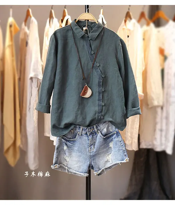 

womens tops and blouses oversize chemisier femme cotton linen clothes retro blusas 2019 Irregular shirt