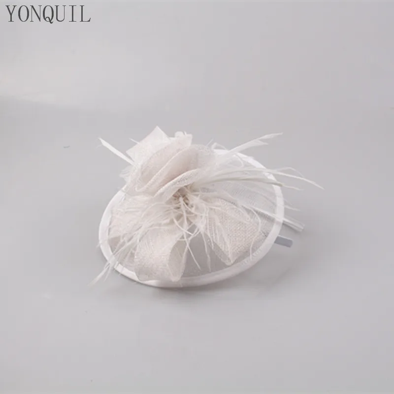 

White Sinamay Fascinator Ladies Wedding Fascinator Headwear Ostrich Feather Flower Millinery Party Church Hat 2020 New Style