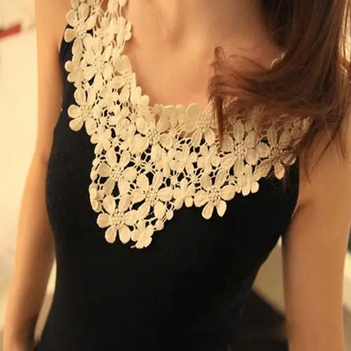 Кружево крючком выдалбливают лоскутное хлопок базовая футболка основные жилет с