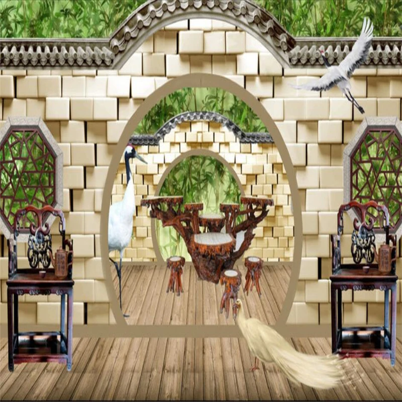 Обои на заказ 3d Трехмерная дверь китайский сад украшение для дома | Обустройство