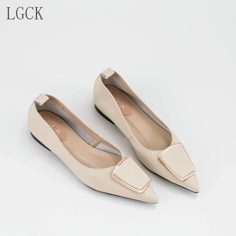 Plus Size 34-43 Genuine Leather Women Shoes Elegant Pointed Toe Flat Loafers Ballet Fashion Ladies Low Heel Party Brand Design