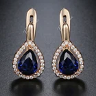 585 розовое золото Заполненные женские серьги слеза голубой CZ застежка вымощенный чистый кубический цирконий GE87