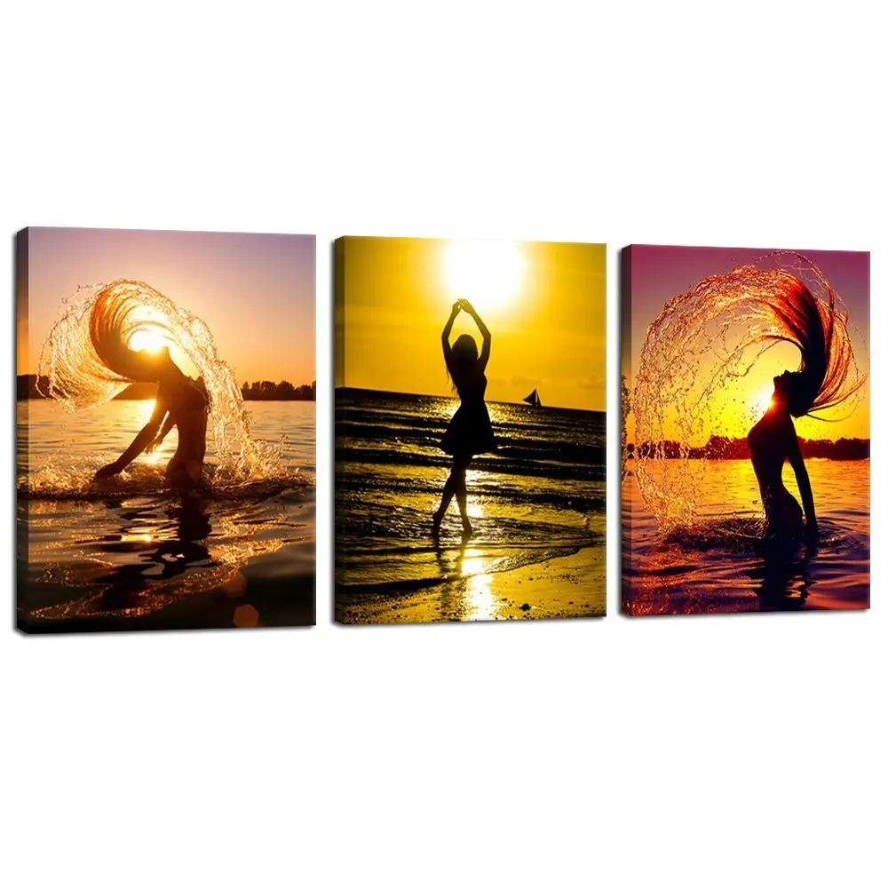 5 шт. холст искусства Закат пляж Обнаженная Женская картина маслом домашний декор