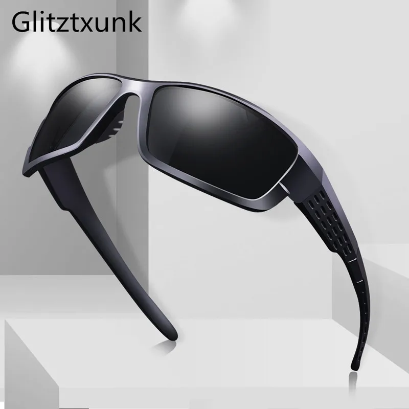 Glitztxunk поляризационные солнцезащитные очки для мужчин и женщин, квадратные фирменные дизайнерские классические мужские черные спортивные солнцезащитные очки для мужчин
