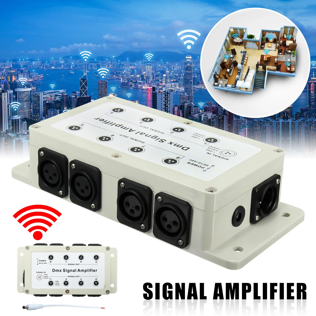 DC12-24V 8 канальный выход DMX DMX512 светодиодный контроллер разделитель усилителя