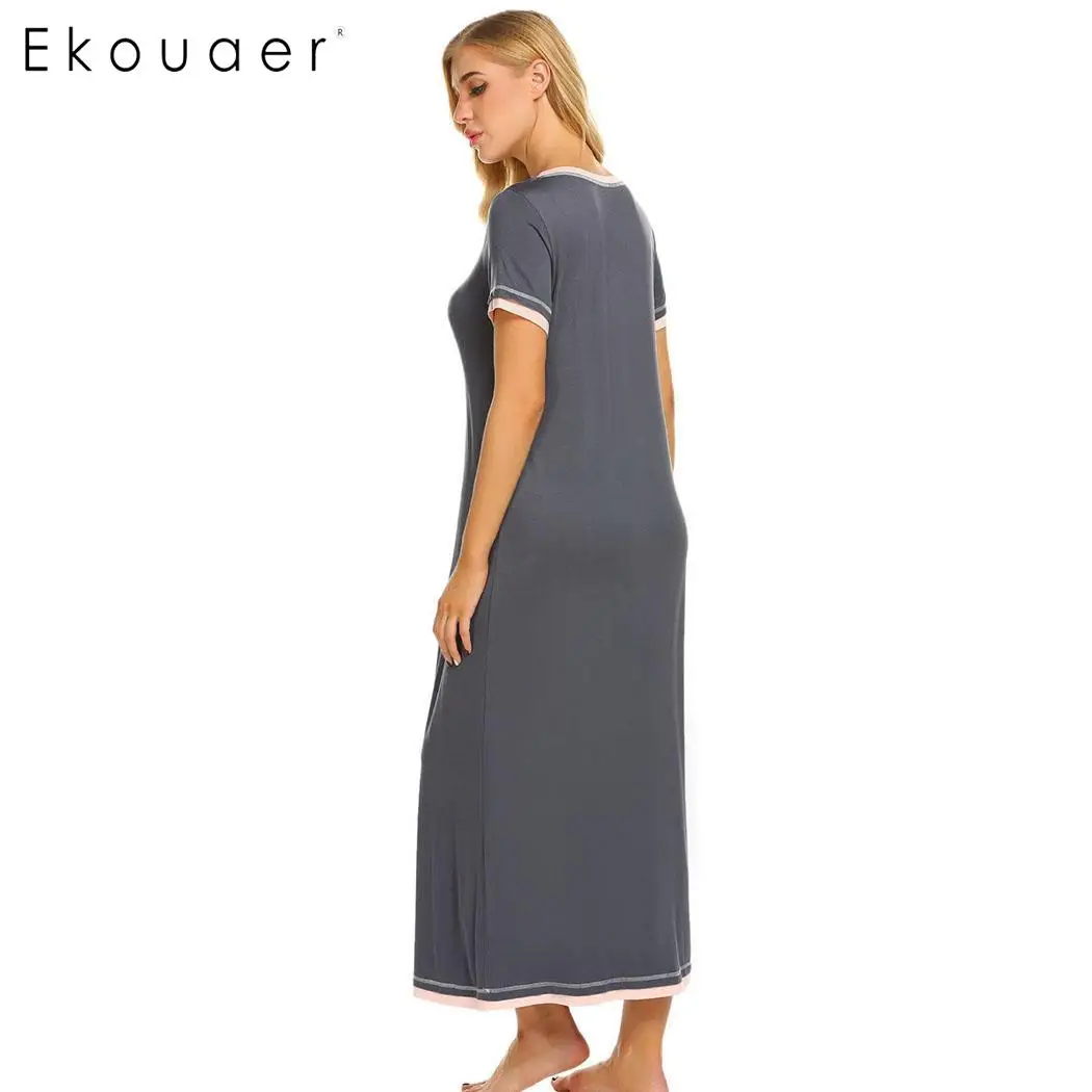 Длинная ночная рубашка Ekouaer женская с коротким рукавом и круглым вырезом