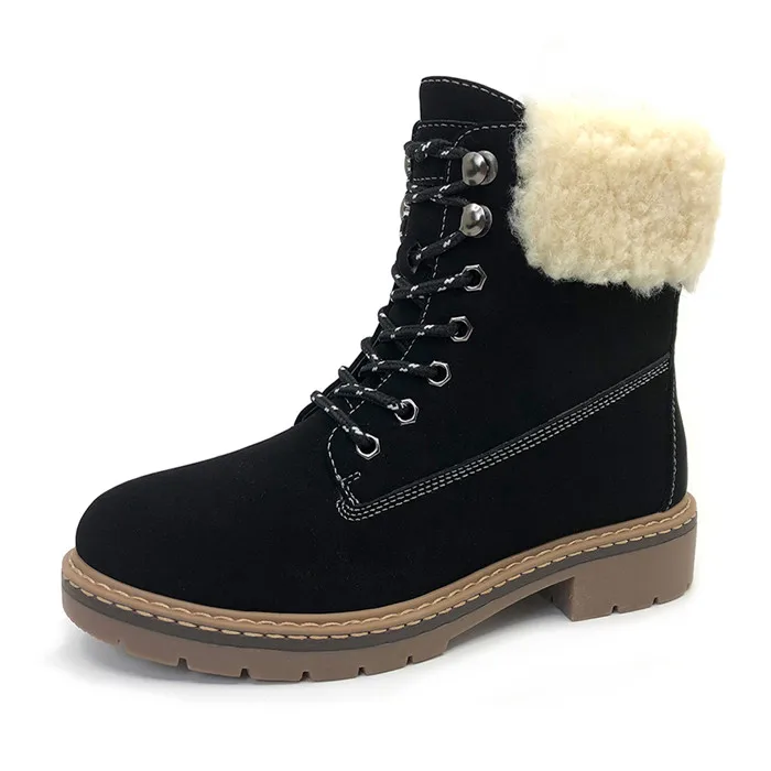 Suede Black CAILASTE/зимняя женская обувь; ботильоны на Плоском Каблуке; Походные Ботинки martin для альпинизма; обувь из смешанной шерсти; уличная теплая плюшевая стелька на шнуровке - Цвет: Suede Black
