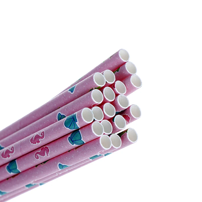25 Pcs Mermaid Disposable Paper Straws Party DIY For Baby Shower Baptism Birthday Wedding Decor