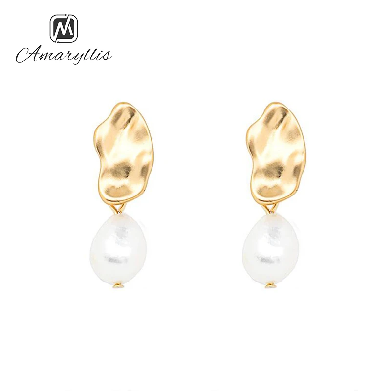 Amaiyllis New Korea White Freshwater Pearl Stud Earrings For Women Irregular Geometric Statement Pendant Post | Украшения и