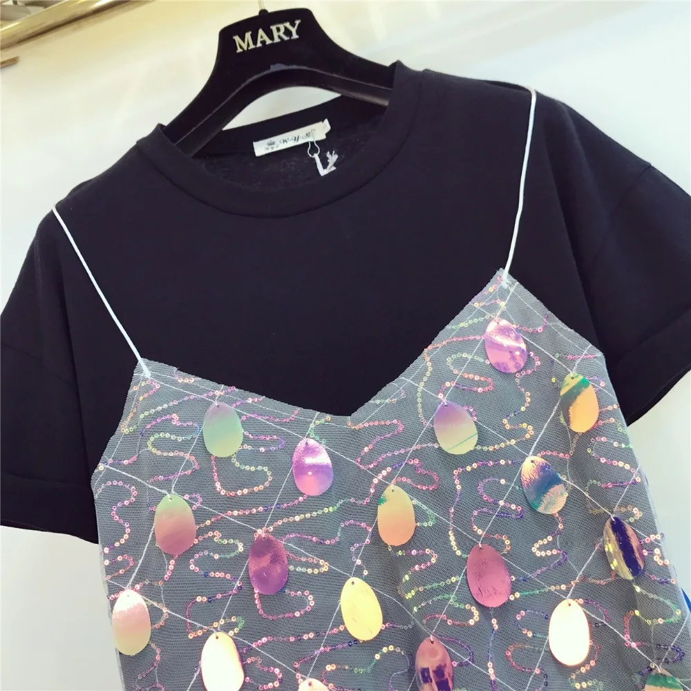 Футболка с пайетками и Джинсовые шорты Комплект из двух предметов жилет