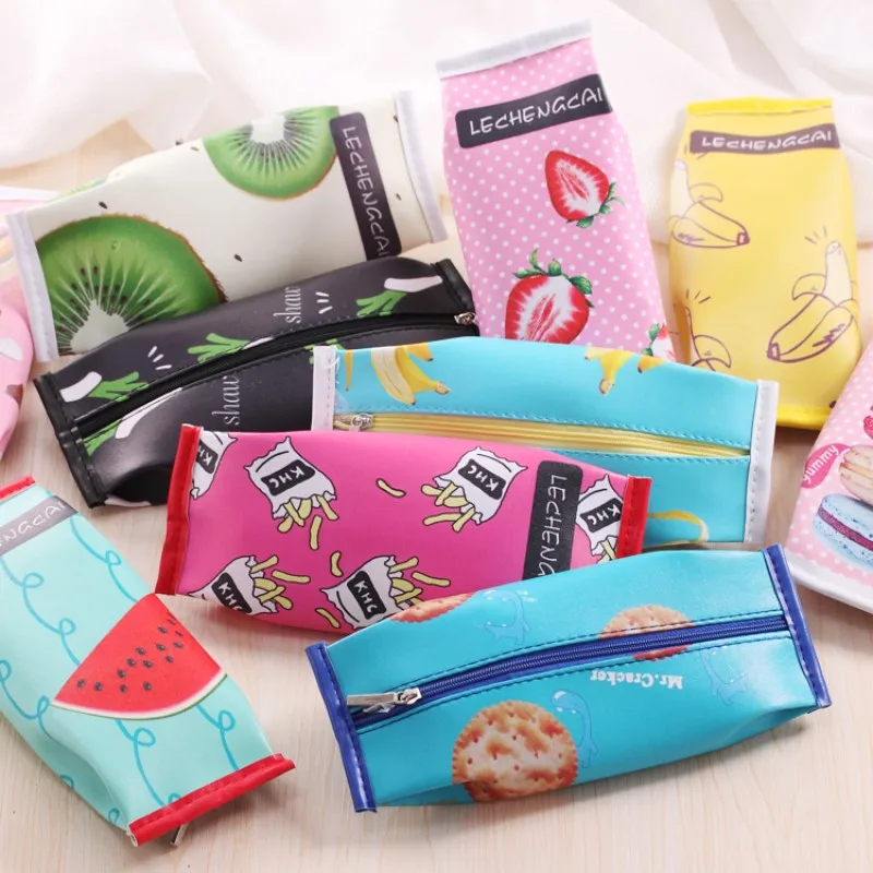 

Fruit pencil cases for girls Cute PU Leather Macaron pencil bag Banana stationery pouch office school supplies zakka estojo