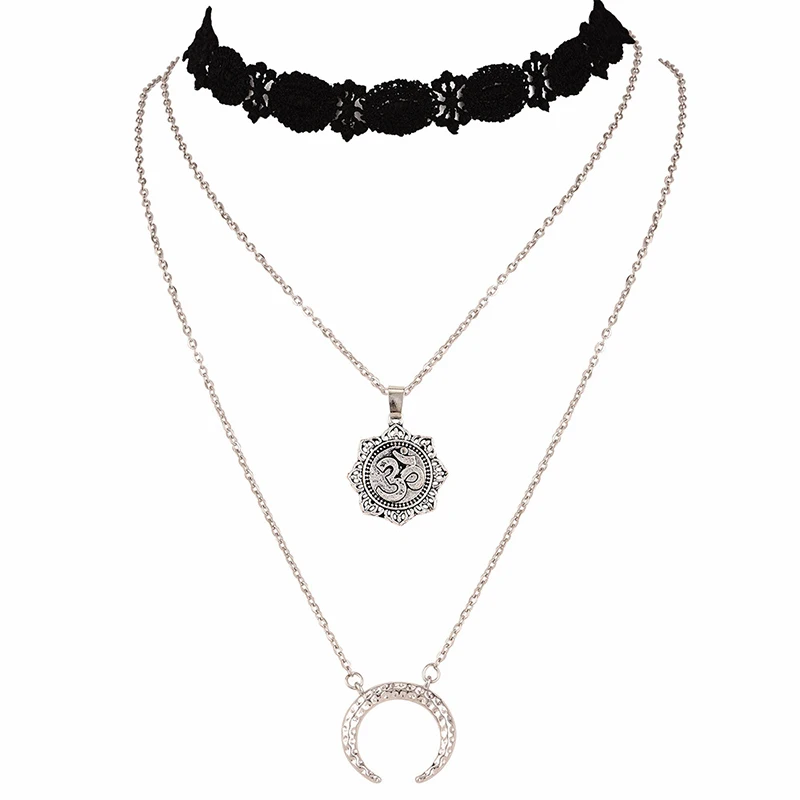 Women Multi-layer Necklace Pentagram Pendant Tassel Chain Lace Choker Wedding Jewelry | Украшения и аксессуары