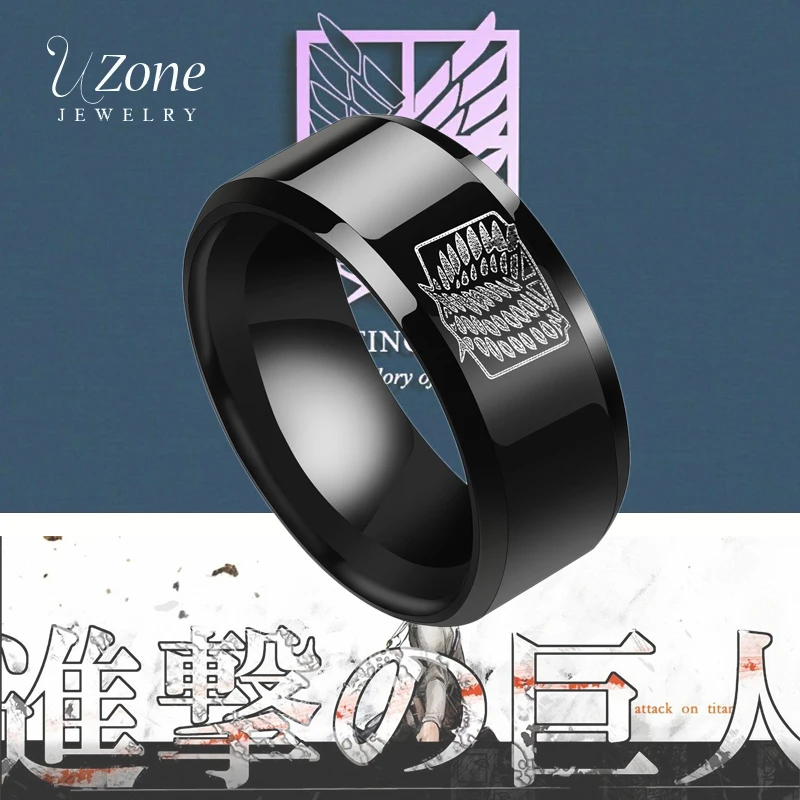 Черное аниме кольцо UZone простое японские комиксы из нержавеющей стали