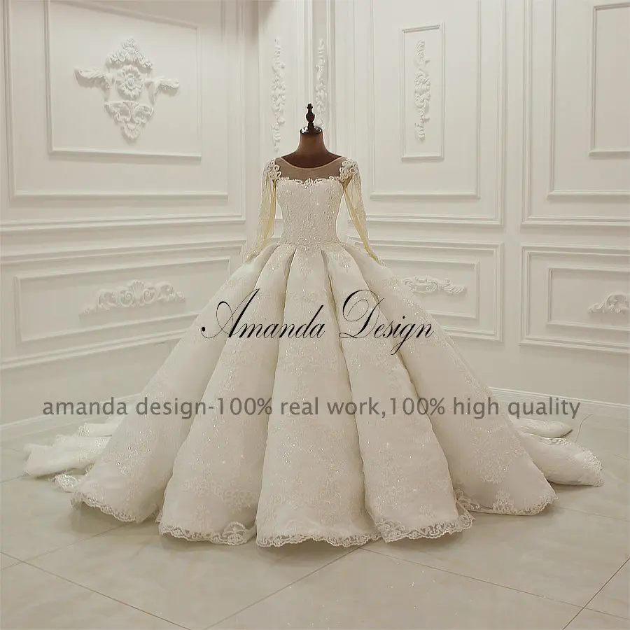 Кружевное плиссированное свадебное платье Amanda Novias bruidsjurken с длинными рукавами и
