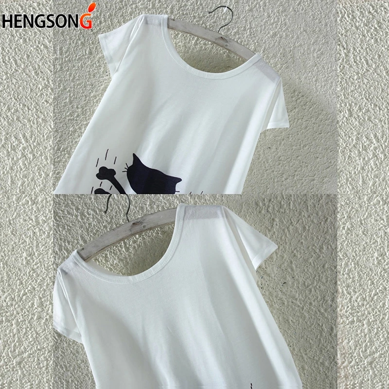 Милые Cartton футболка Для женщин летняя рубашка короткий рукав с круглым вырезом