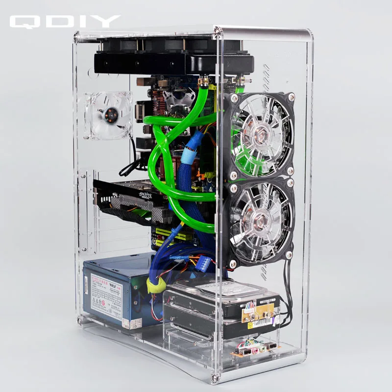 Прозрачный акриловый чехол для компьютера QDIY ПК с водяным охлаждением игровой