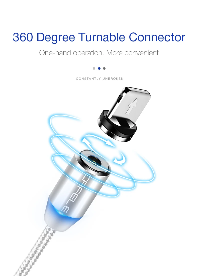 CAFELE Магнитный кабель Micro Тип C USB кабель для передачи данных для iPhone samsung huawei Светодиодная лампа Xiaomi кабель для зарядки 5V 2.4A Макс 100 см/200 см