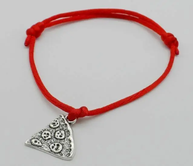 Новый старинный серебряный кусочек пиццы кулон нейлон Регулируемый браслет из