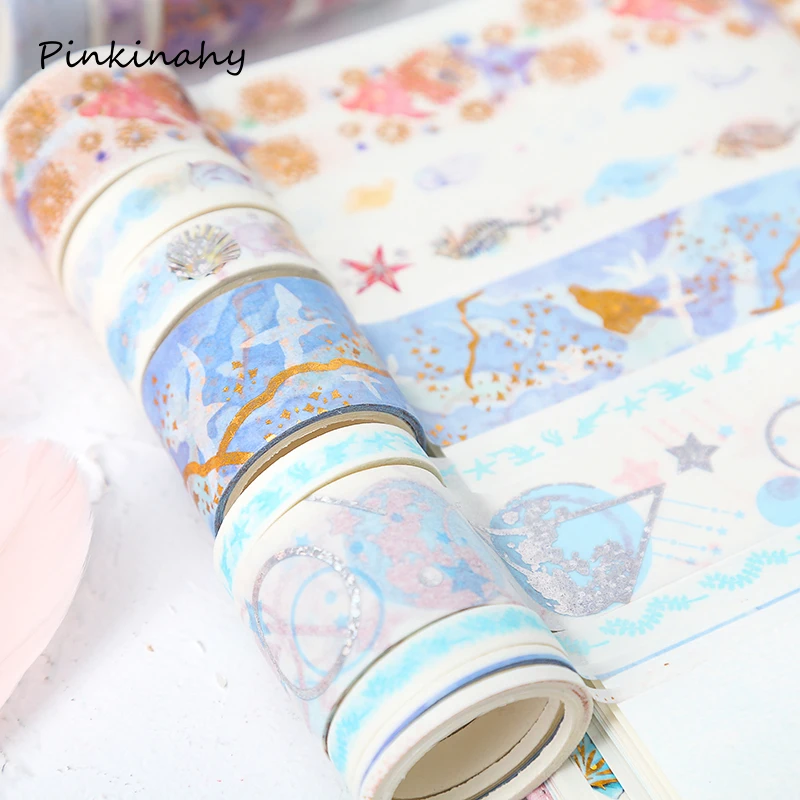 9 рулонов/коробка Бронзовые звезды океана золотые блестящие наклейки лента для
