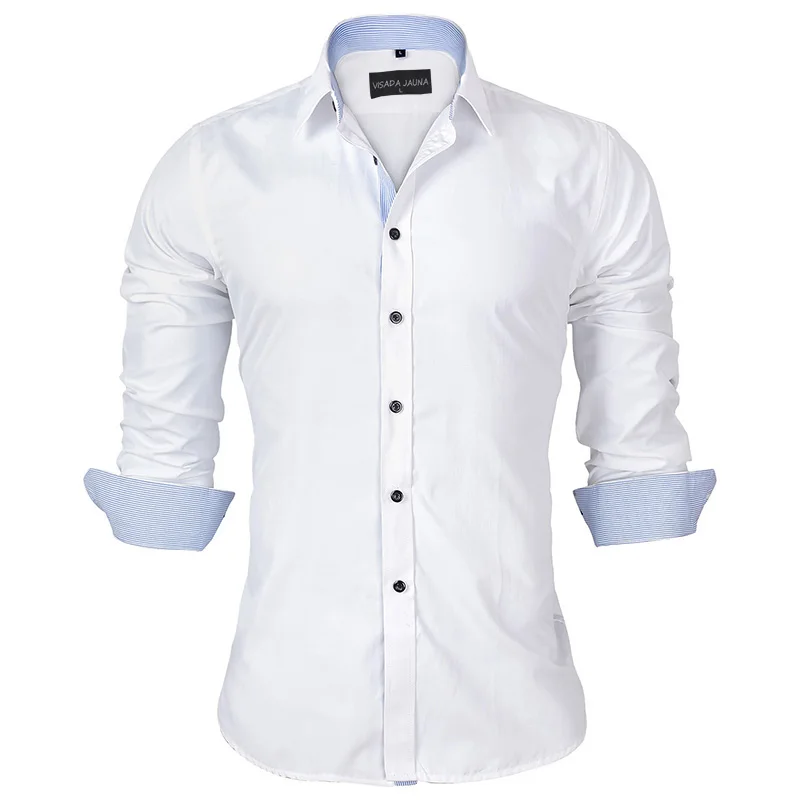 Весенняя Мужская рубашка VISADA JAUNA, европейский размер 2017, деловое повседневное однотонное прибытие с длинными рукавами, N917 от AliExpress WW