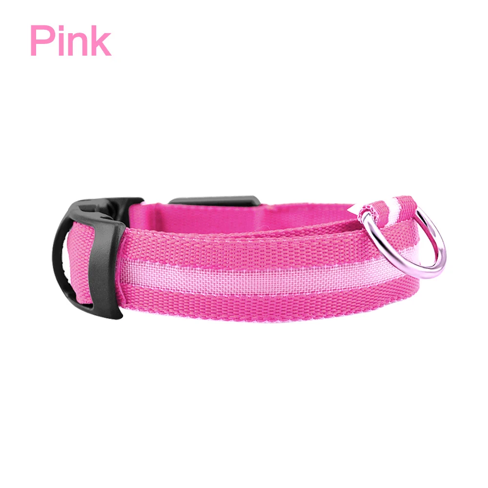 Pink Светодиод для домашних собак воротник ночное освещение колье Chien Регулируемый светящийся нейлоновый воротник шлейка для собаки Ночная безопасность Hondenriem - Цвет: Pink