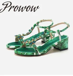 AS PIC Prowow/Новинка; сезон весна-лето; Летние босоножки с цветочным принтом; модельные босоножки на высоком каблуке с открытым носком, украшенные кристаллами; женская обувь - Цвет: AS PIC