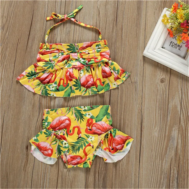 Детский комплект бикини для маленьких девочек купальный костюм с бантиком и