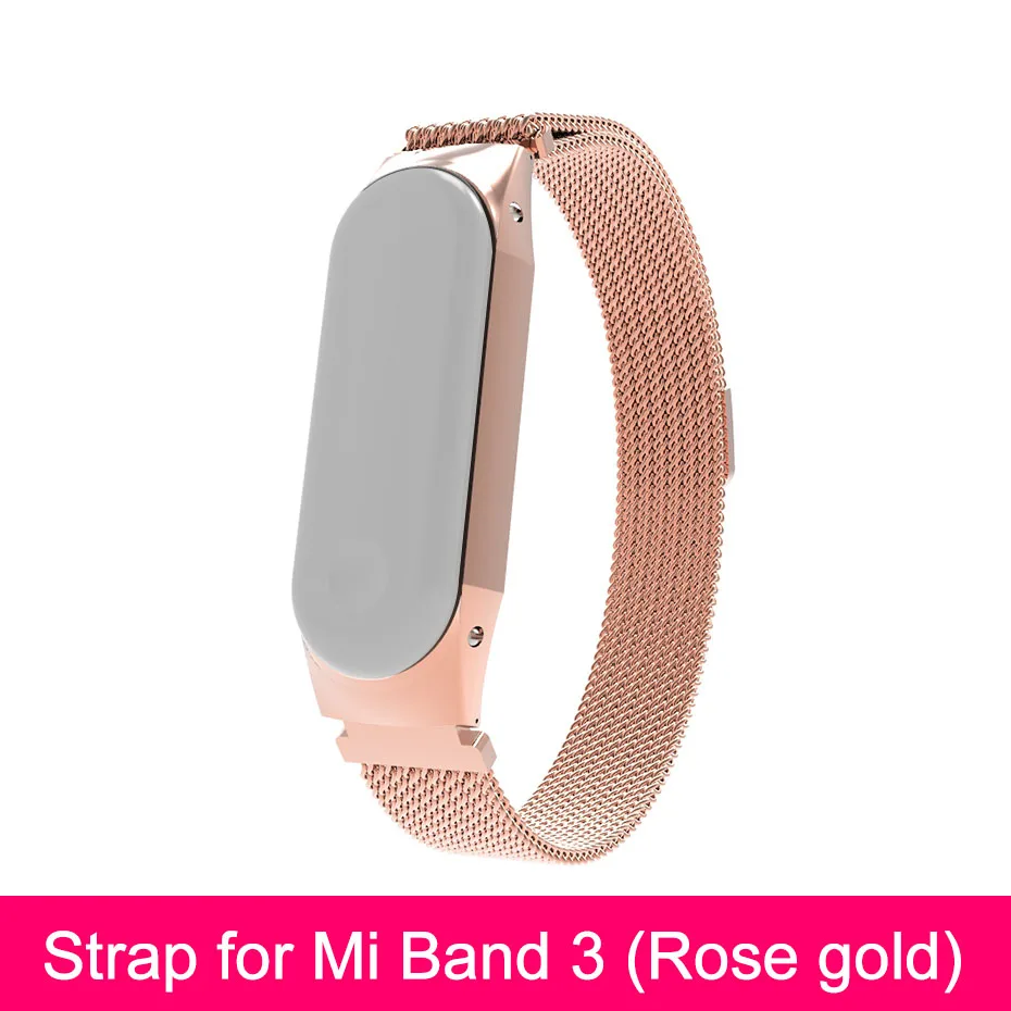 Rose gold magnetic Металлический ремешок на запястье для Xiaomi mi Band 3, умный браслет из нержавеющей стали, сменный ремешок mi Band 3, аксессуары для ремешка mi Band 3 correa - Цвет: Rose gold magnetic