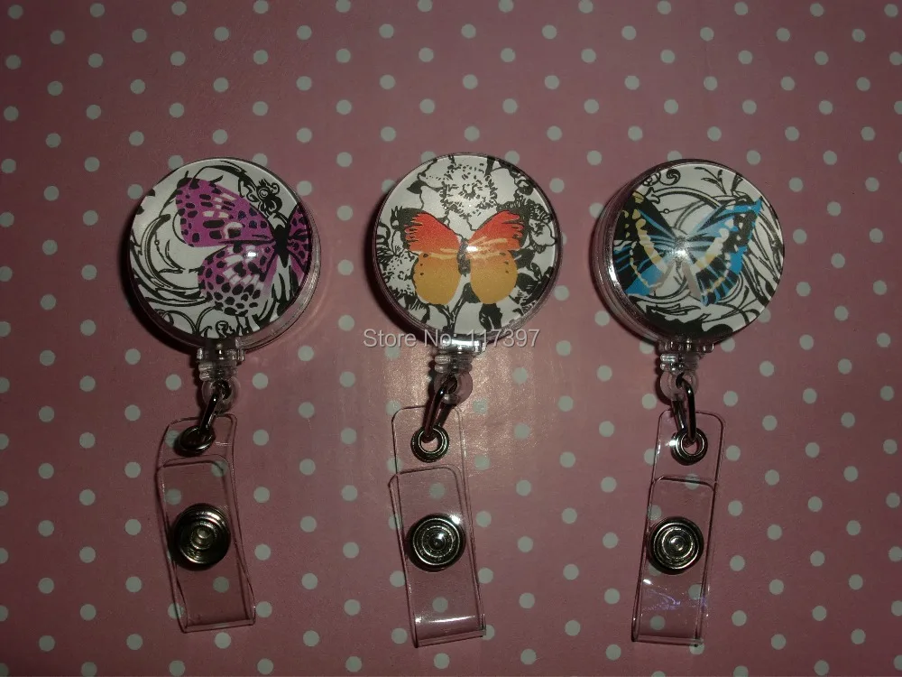 

3PCS Retractable Badge Reel ID Lanyard Name Card Holder Butterfly Orange Red Blue